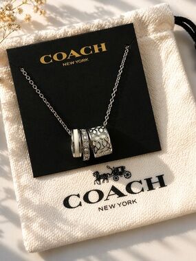 COACH Silver Charm Pendant Necklace Crystal Enamel NWT Gift